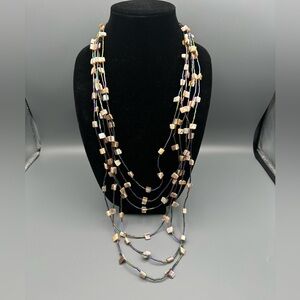 Multi-Strand Beaded Natural Sea Shell Chip Necklace 40” Duo-chrome Color Shift